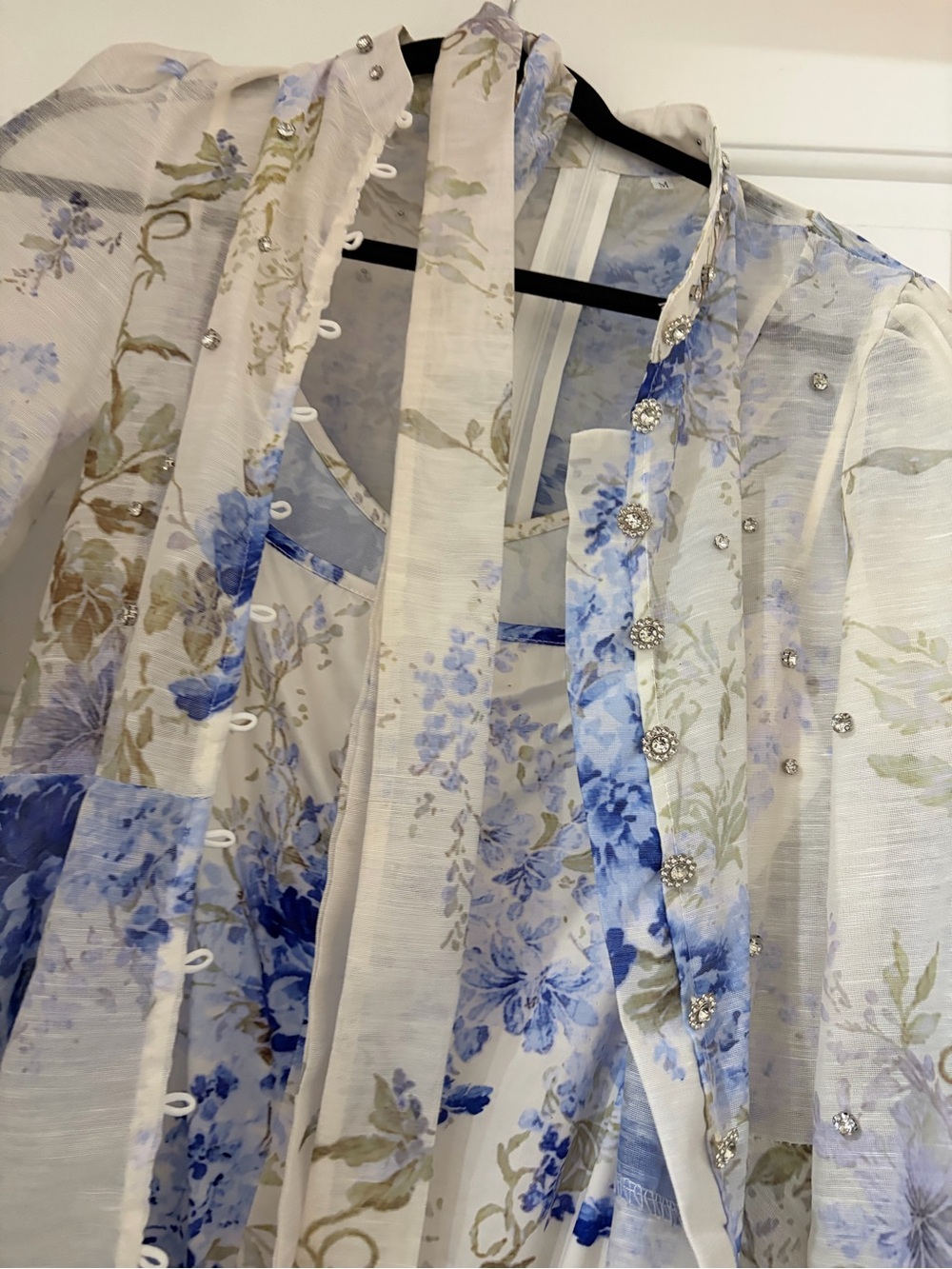 Blue & White Floral Maxi Dress with Tie Waist - Picture 5 of 5